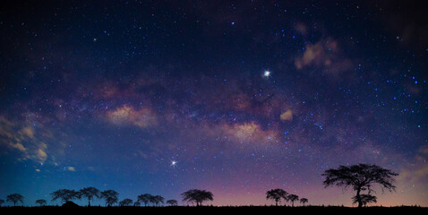 Panorama blue night sky milky way and star on dark background.Amazing.