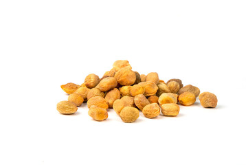 Dried apricots with bone on white background.