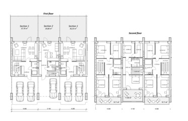 Detailed architectural townhouse floor plans, apartments layout, blueprint. Vector illustration