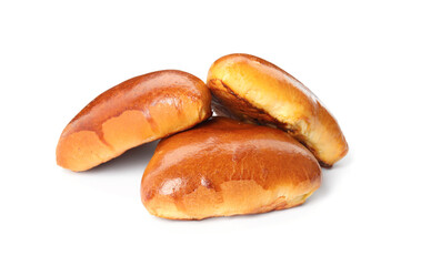 Baked pirozhki on white background. Delicious pastry