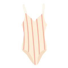 Women striped pink and white swimsuit. Stylish one piece swimsuit. Vector illustration in cartoon style. Isolated on white background.