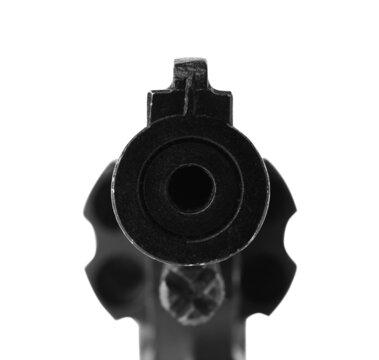 Black gun isolated on white. Modern weapon