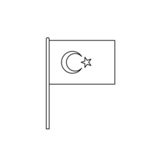 Black outline flag on of Turkey. Thin line icon