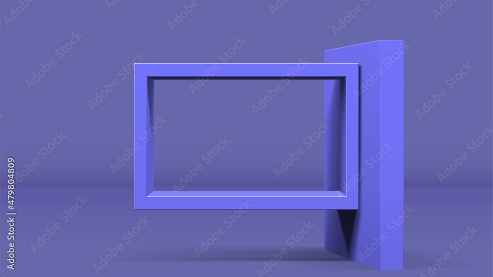 Poster 3d frame on stand or abstract minimalistic rectangle composition with the colorful room on the backg