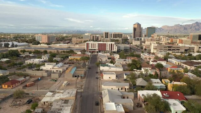 Old barrio in Tucson Arizona, a historic neighborhood. Drone shot.