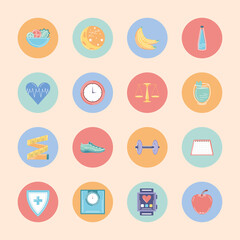 healthy lifestyle round icons