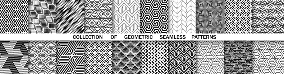 Geometric set of seamless black and white patterns. Simple vector graphics