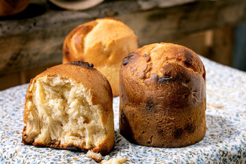 Homemade traditional italian brioche wheat bread whole and half