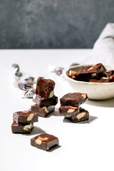 Homemade sweet gifts toffee chocolate candy with nuts