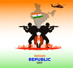 India Republic Day celebration. 26 January. Indian defense concept. Template for background, banner, card, poster. vector illustration.