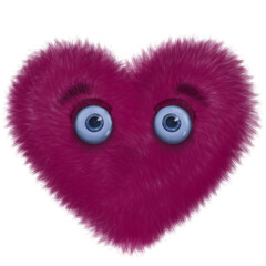 cute fluffy red heart with sad eyes, holiday illustration for valentines day