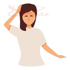 Woman headache icon cartoon vector. Sick pain. Brain dizziness