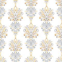 White and Gold Luxury Vintage Watercolor Seamless Pattern