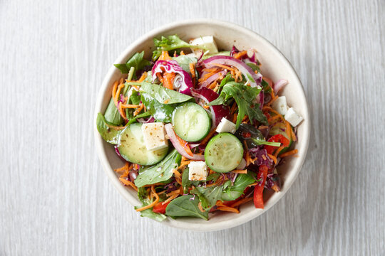 top shot of a bowl of vegetable salad