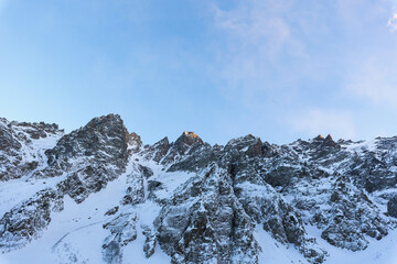 north Ossetia is mountainous in winter. Snowy mountain landscape. panorama of the winter landscape. resort area. rocks panoramic view