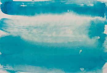 Watercolour colourful. Abstract background. Splashes. Turquoise colour. Aquarele paper. Hand painted.