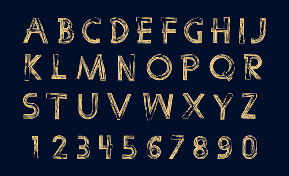 Gold and dark blue glittering letters in brush hand painted style. graphic