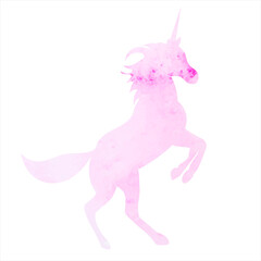 unicorn pink watercolor silhouette,  isolated, vector