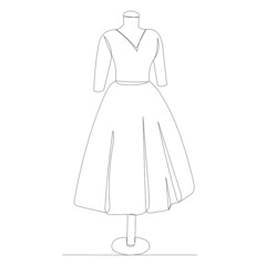 dress drawing by one continuous line, isolated