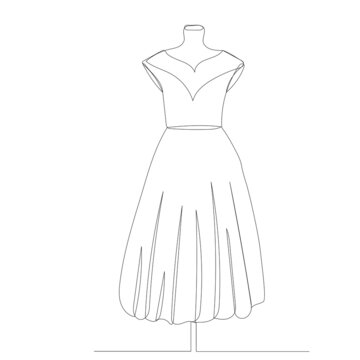 dress drawing by one continuous line, isolated, vector