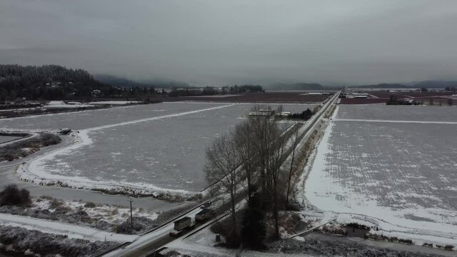 Tractor Trailer Winter Road Bridge Farmland