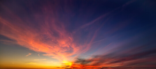 Colorful cloudy sky at sunset. Dramatic sunset sky, abstract nature background © Shootdiem