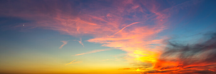 Colorful cloudy sky at sunset. Dramatic sunset sky, abstract nature background