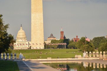 Title: Washington DC monuments including the Capitol and Washington Monument as seen between...
