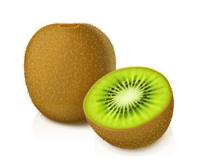 Kiwi. Exotic ripe juicy fruit, Isolated on white background. Eps10 vector illustration. - obrazy, fototapety, plakaty