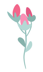 Twig with unblown flower buds and leaves. Clipart.