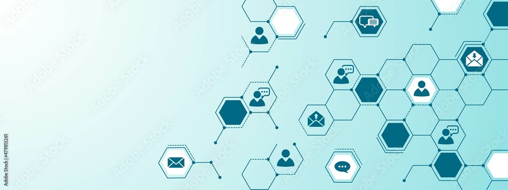 Aufkleber blue background technology. communication grid design with digital communication and people icons. t