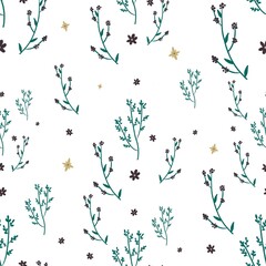 Cute spring branches and flowers on a white background. Pattern for greeting cards, textiles, clothing, tableware, screensavers and covers. 