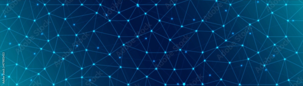 Poster neon technology background. the texture of chaotic triangles with glowing stars, particles. led stri
