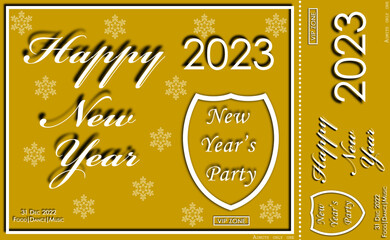 Happy New Year 2023.  Invitation card. New Year's party. VIP Zone. Design of a greeting card.