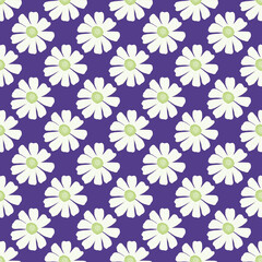 Chamomile pattern seamless in freehand style. Spring flowers on colorful background. Vector illustration for textile.