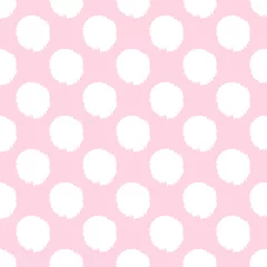 Fototapete Hell-pink Pom Poms mit nahtlosem Muster. Handgezeichneter süßer Hintergrund.