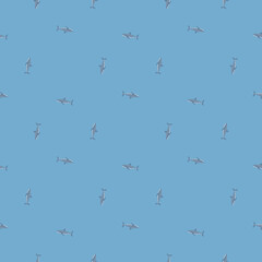 White shark seamless pattern in scandinavian style. Marine animals background. Vector illustration for children funny textile.