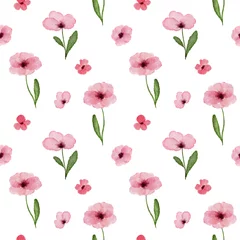 Wallpaper murals Small flowers Seamless pattern with watercolor wild small pink flowers isolated on white background.