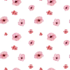 Wallpaper murals Floral pattern Seamless pattern with watercolor wild small pink flowers isolated on white background.