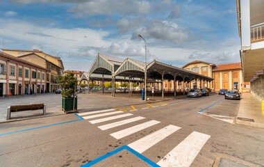 Saluzzo, Cuneo, Italy - the Covered Market, called Ala di Ferro (Iron Wing) in piazza Cavour