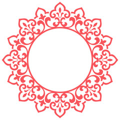 Decorative frame Elegant vector element for design in Eastern style, place for text. Floral pink and white border. Lace illustration for invitations and greeting cards