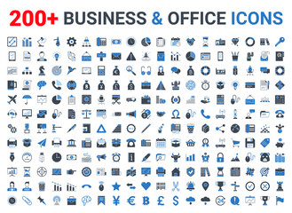 Set business and finance icons set glyph blue. Icons for business, management, finance, strategy, banking, marketing and accounting for mobile concepts and web. Modern pictogram