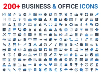 Fotobehang Set business and finance icons set glyph blue. Icons for business, management, finance, strategy, banking, marketing and accounting for mobile concepts and web. Modern pictogram © A Oleksii