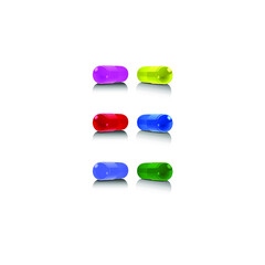 Pills of different colors on a white background. Set.