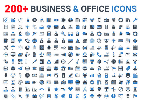 Set business and finance icons set glyph blue. Icons for business, management, finance, strategy, banking, marketing and accounting for mobile concepts and web. Modern pictogram