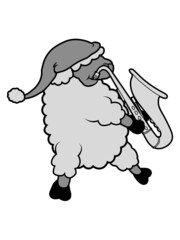 Schaf spielt Saxophon