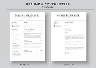 Resume and Cover Letter, Minimalist resume cv template, Cv professional jobs resume