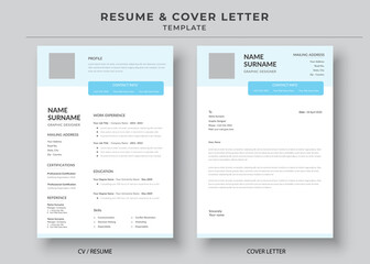 Fototapeta na wymiar Resume and Cover Letter, Minimalist resume cv template, Cv professional jobs resume