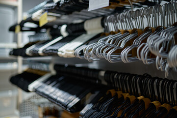 Variety of clothes hanger shop assortment display