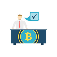 OTC Bitcoin Trading, Verified Money Exchange Centre Flat Icon. Isolated on White Background. Trendy Flat Style